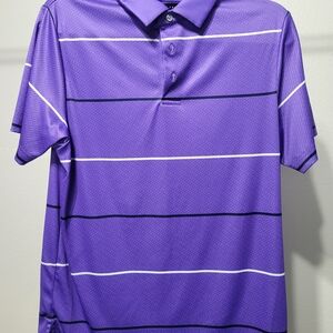 PGA Tour Purple and Black Striped Polo Shirt